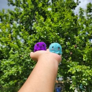 [TWO] Cyan and Purple Handmade Crochet Blushing Stress Ball Squid